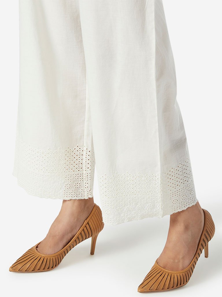 Zuba Off White Cut-Out Design Palazzos