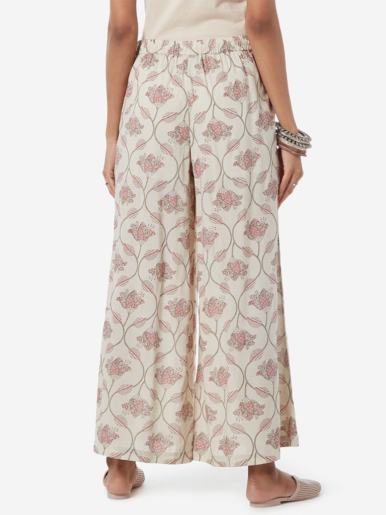 Zuba Light Grey Floral Flared Palazzos