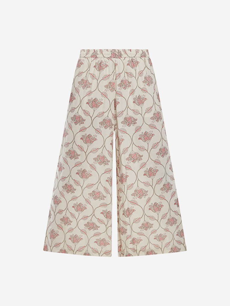 Zuba Light Grey Floral Flared Palazzos