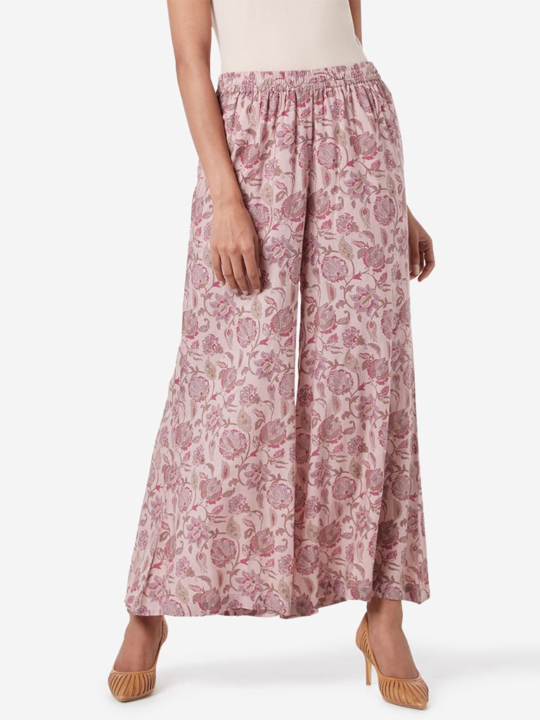 Zuba Lilac Floral Patterned Palazzos