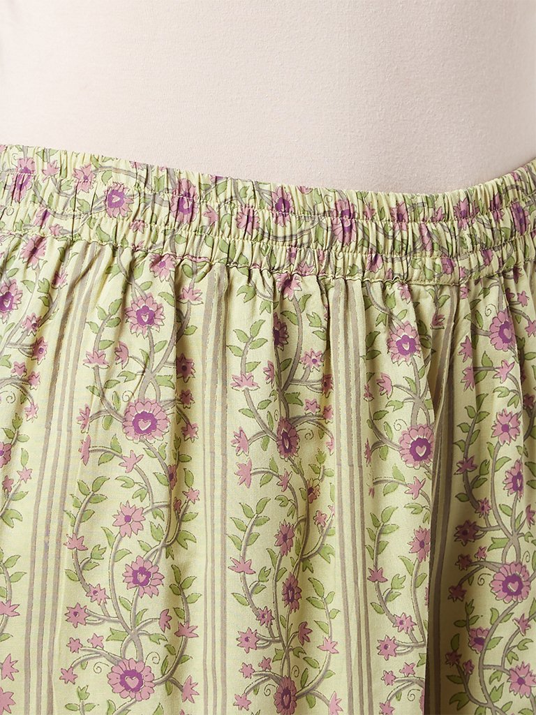 Zuba Lime Floral And Leaf Printed Palazzos