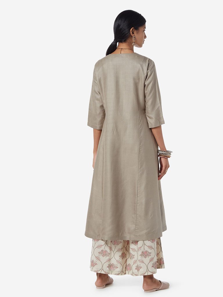 Zuba Grey Self-Textured A-line Kurta