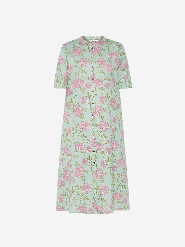 Diza Curve Mint Green Floral Pattern Straight Kurta