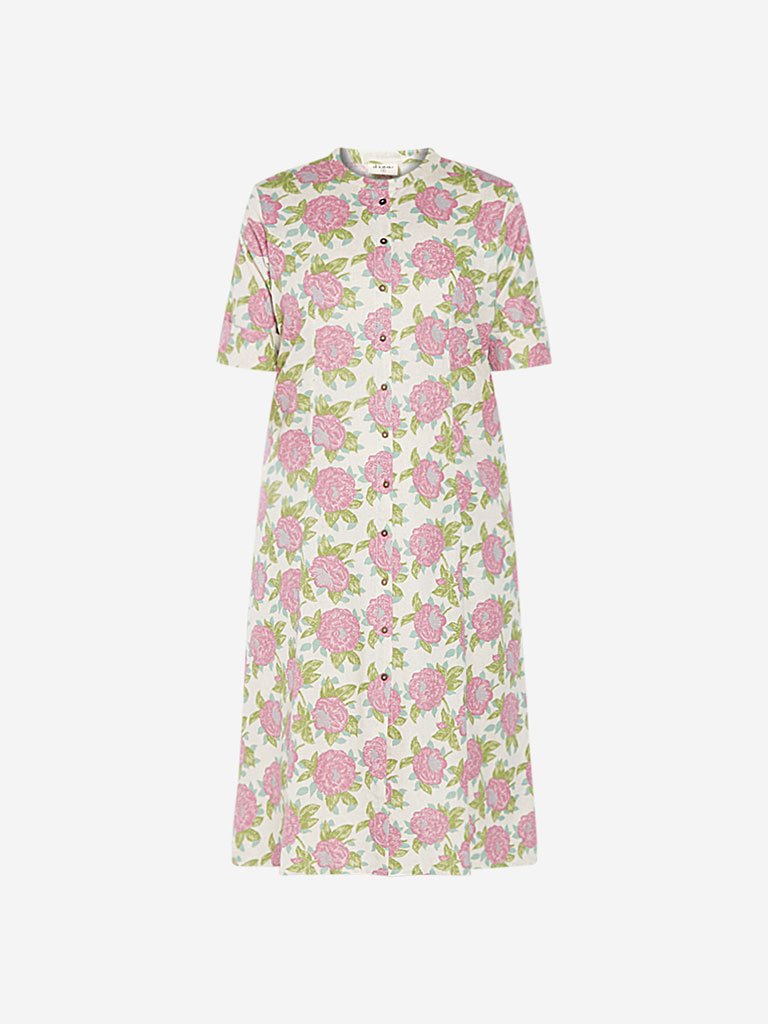 Diza Curve Pink And White Floral A-Line Kurta