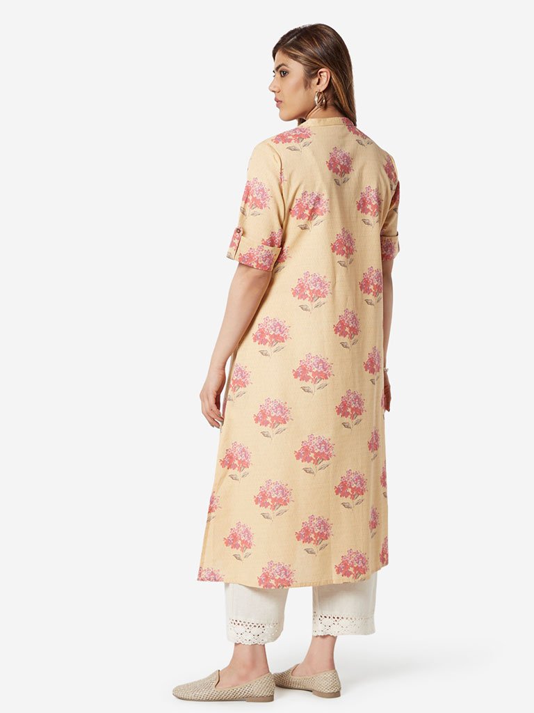 Diza Curve Yellow Floral Patterned A-Line Kurta