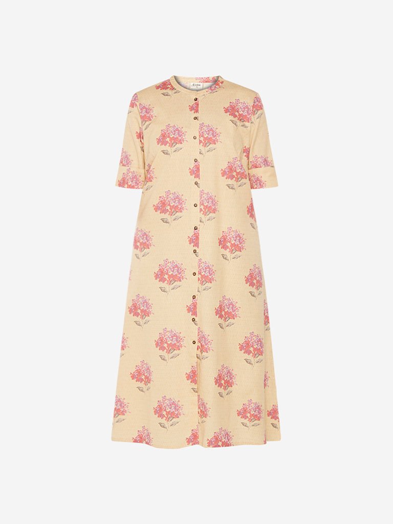 Diza Curve Yellow Floral Patterned A-Line Kurta