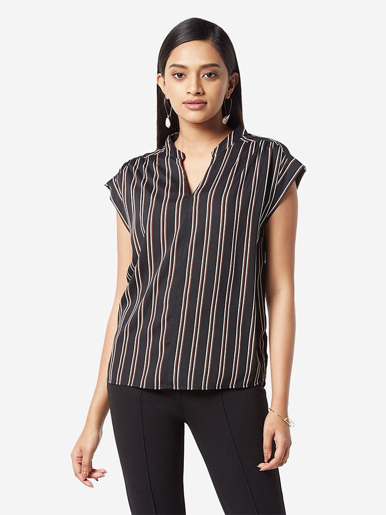 Wardrobe Black Striped High-Low Tessa Top