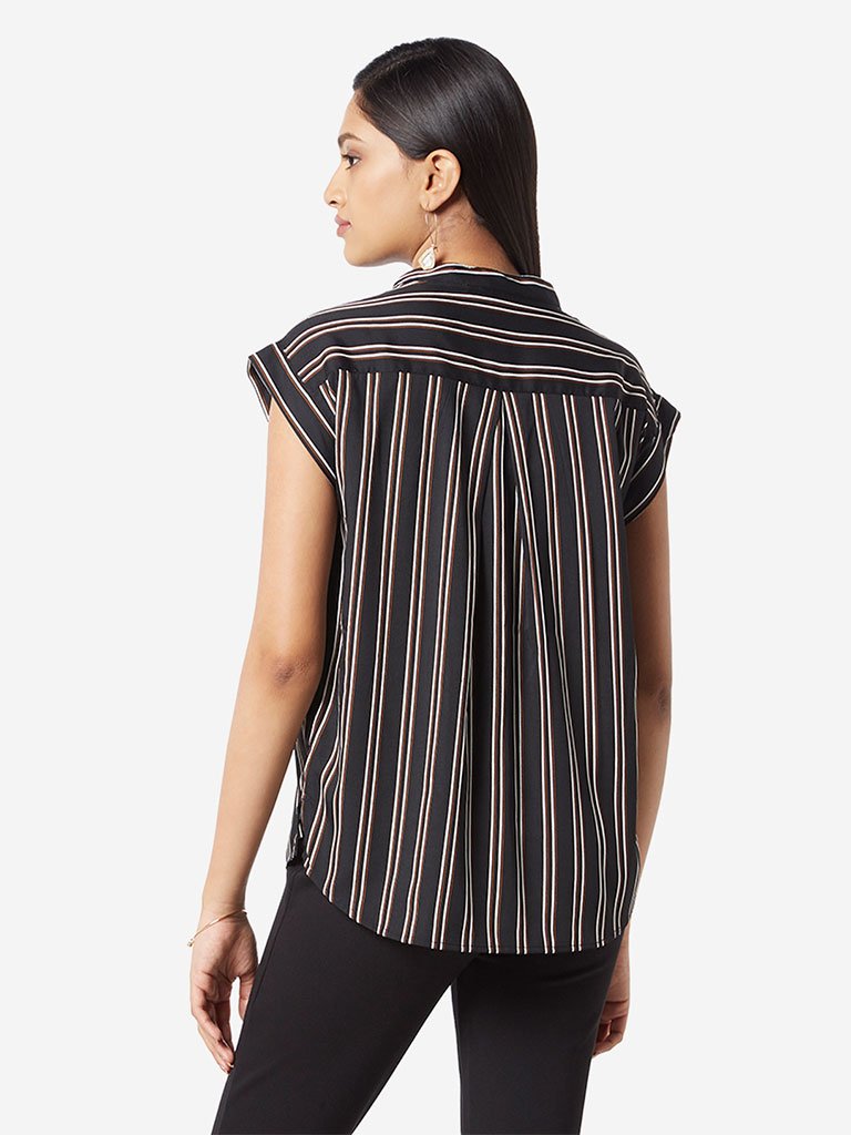 Wardrobe Black Striped High-Low Tessa Top