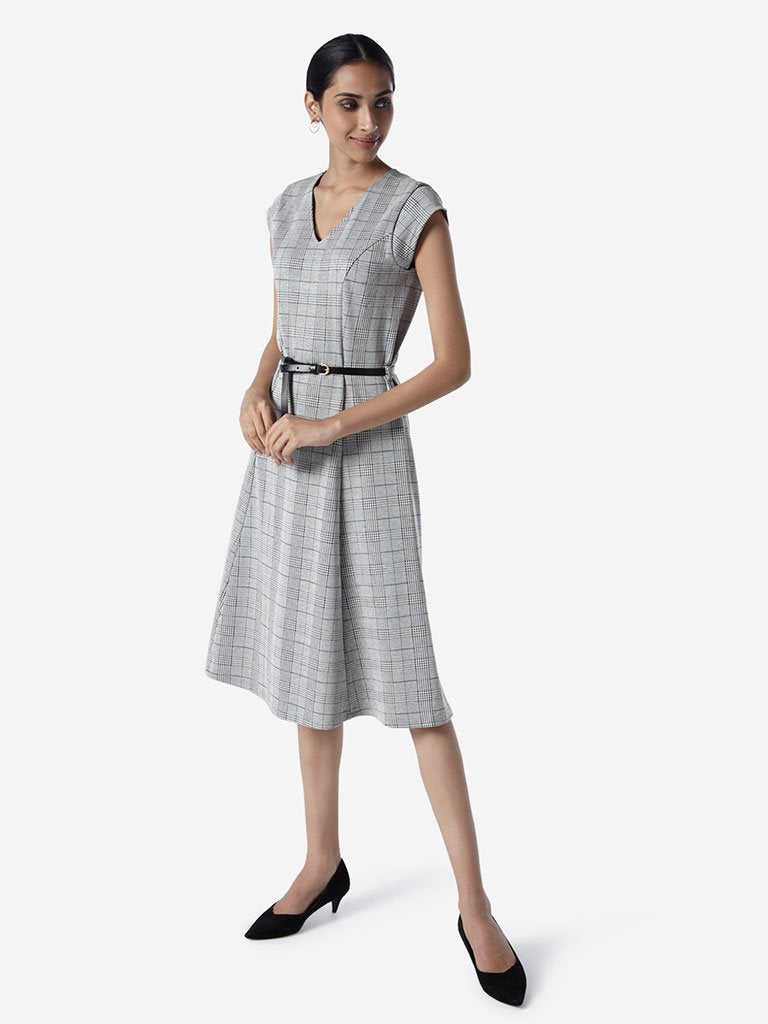 Wardrobe Grey Checkered Dress With Belt