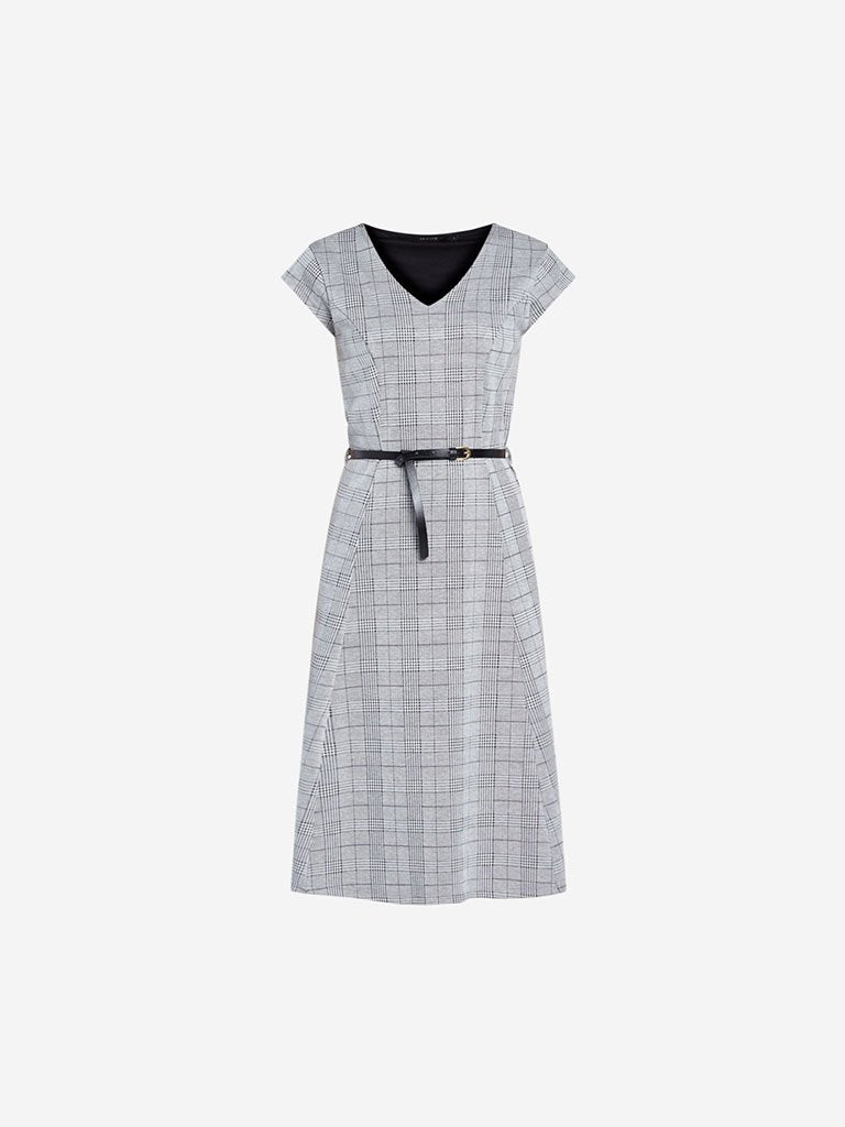 Wardrobe Grey Checkered Dress With Belt
