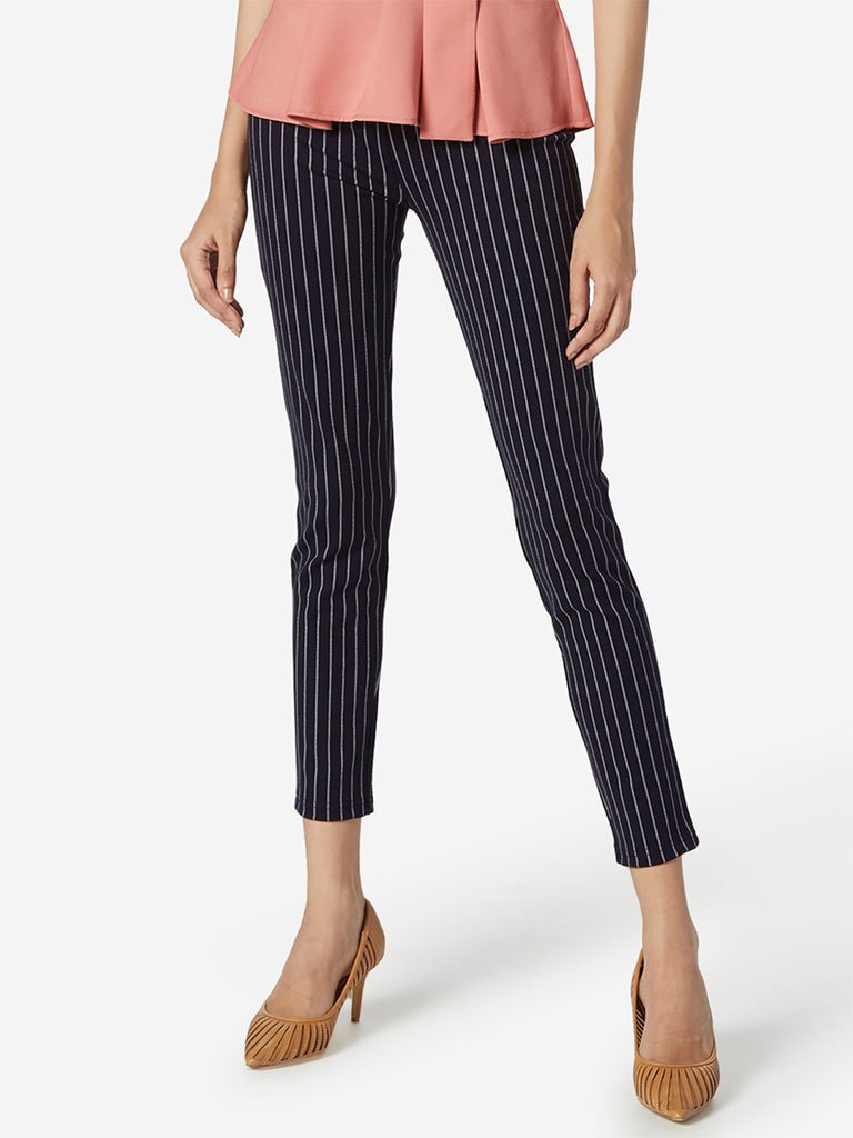 Wardrobe Dark Navy Striped Athena Trousers