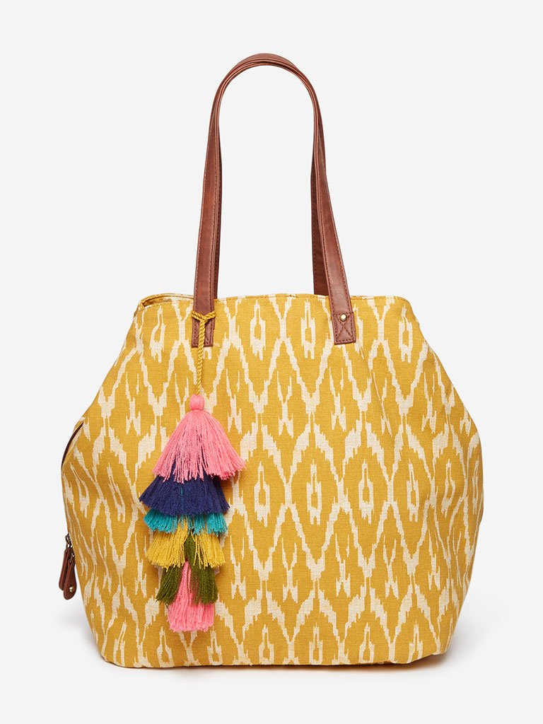Westside Mustard Ikat Patterned Simone Tote Bag