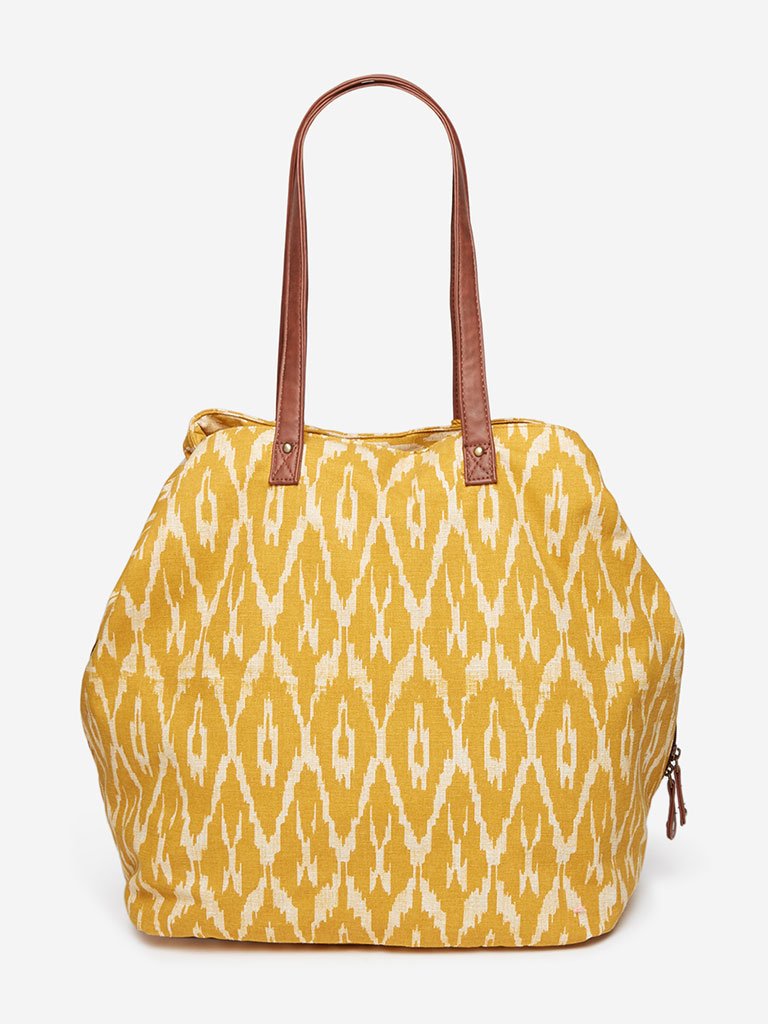 Westside Mustard Ikat Patterned Simone Tote Bag