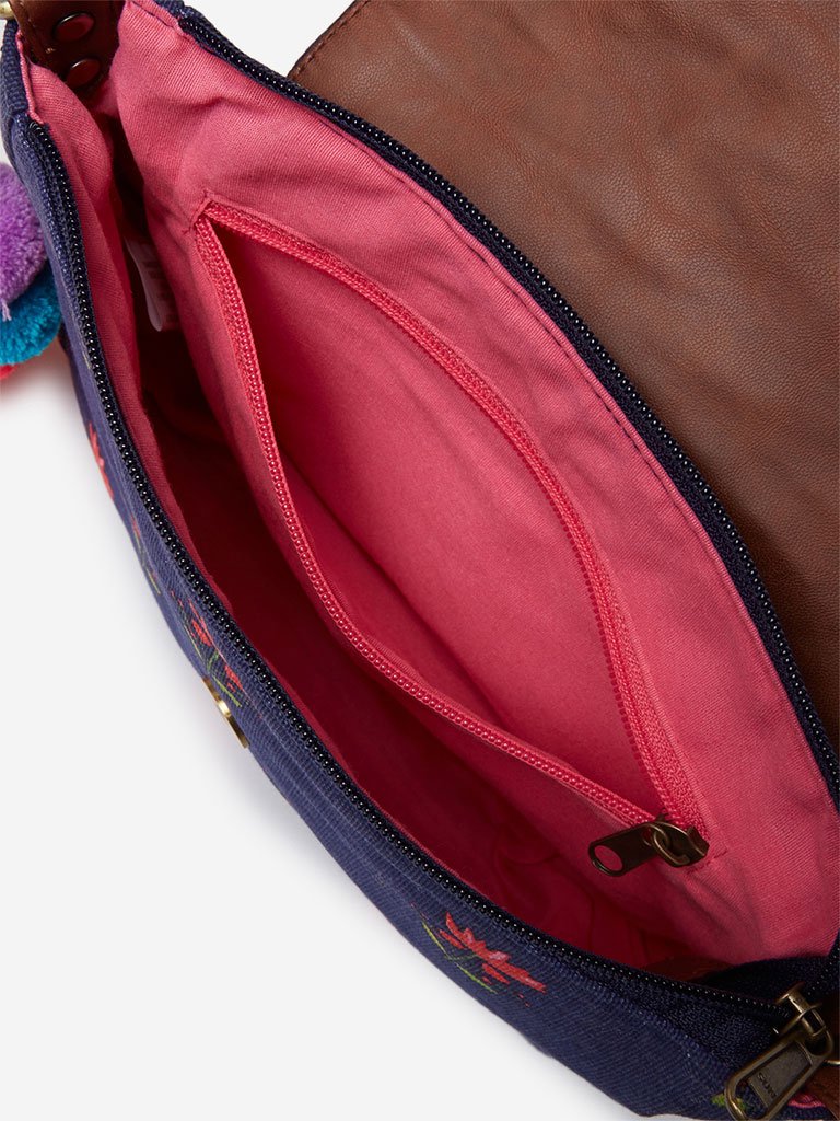 Westside Navy Floral Print Kamal Saddle Sling Bag