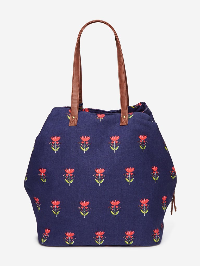 Westside Navy Floral Printed Simone Tote Bag