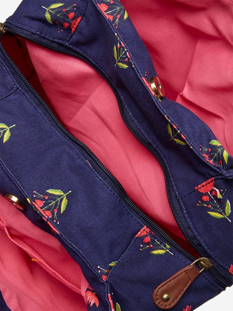 Westside Navy Floral Printed Simone Tote Bag