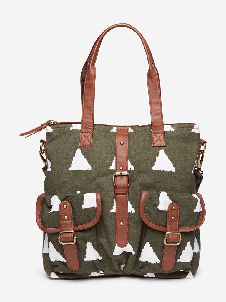 Westside Olive Triangle Patterned Tote Bag