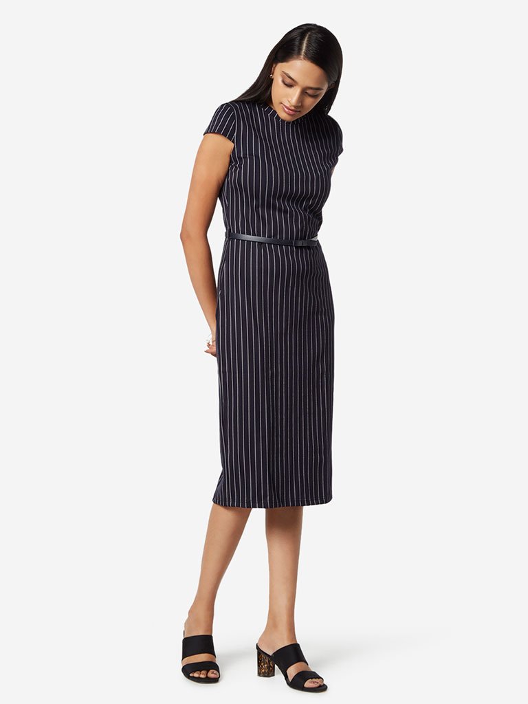 Wardrobe Navy Striped Sam Dress With Belt