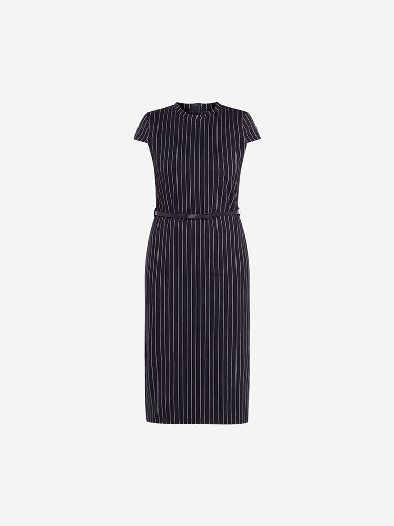 Wardrobe Navy Striped Sam Dress With Belt