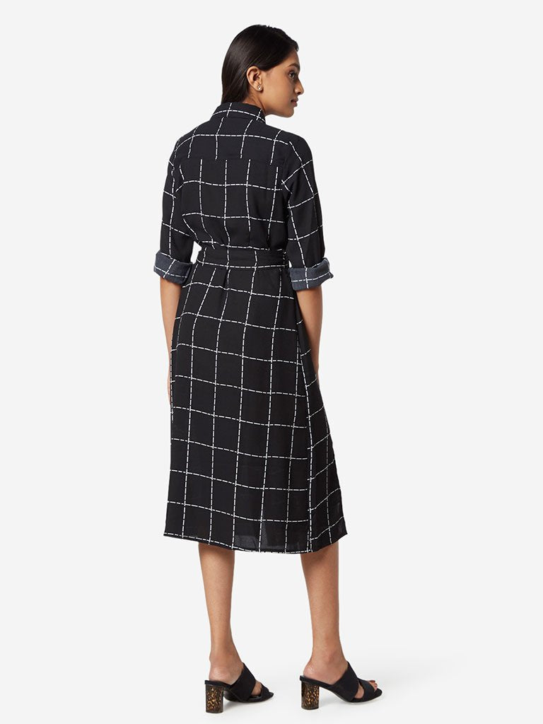 Wardrobe Black Checkered Shirtdress with Belt