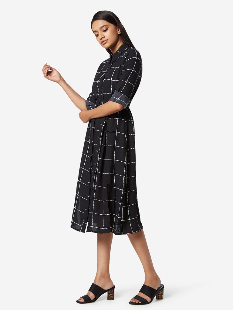 Wardrobe Black Checkered Shirtdress with Belt
