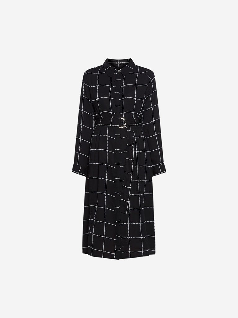 Wardrobe Black Checkered Shirtdress with Belt