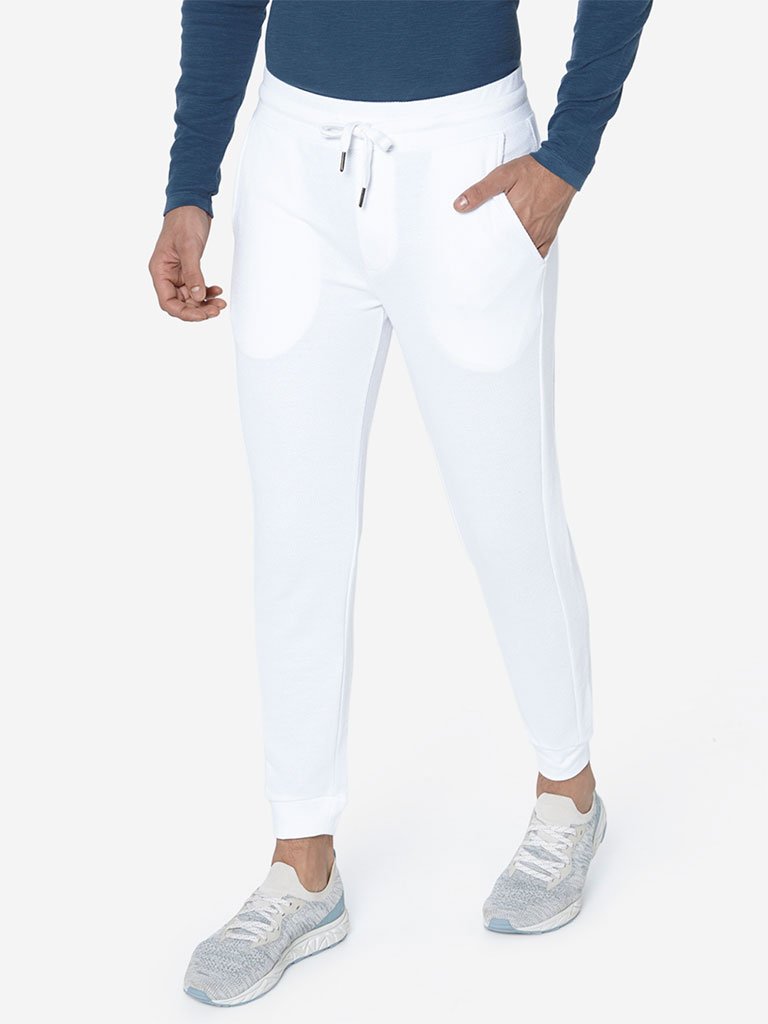 ETA White Self-Textured Slim-Fit Joggers