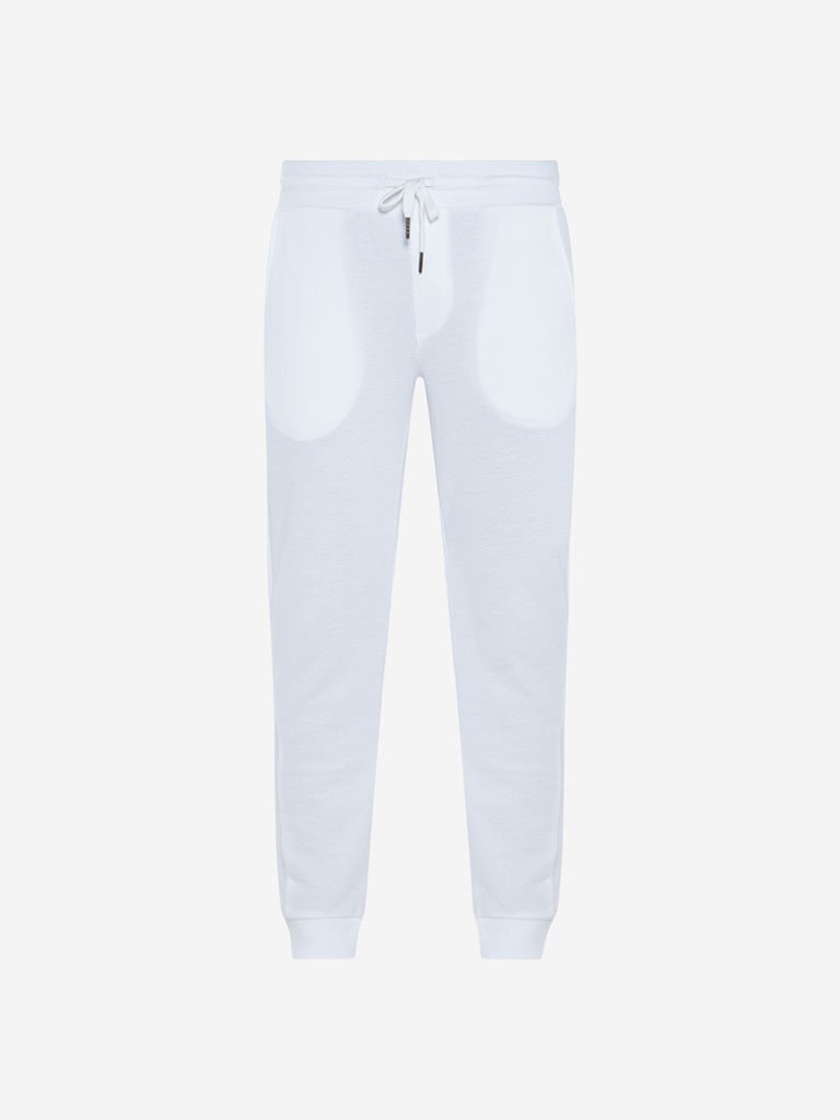 ETA White Self-Textured Slim-Fit Joggers