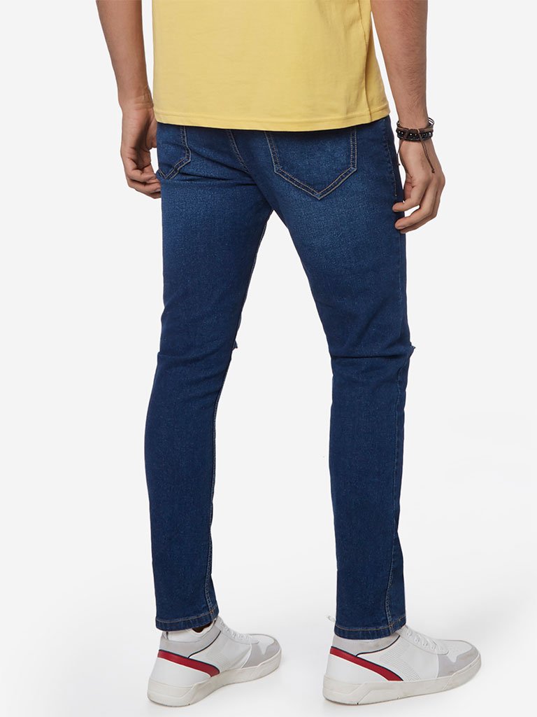 Nuon Dark Blue Distress Skinny Fit Rocker Jeans