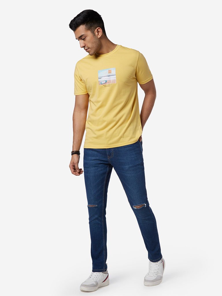 Nuon Dark Blue Distress Skinny Fit Rocker Jeans