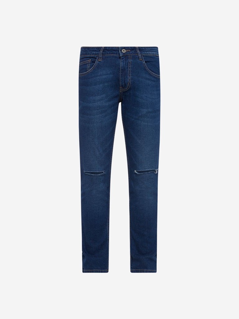 Nuon Dark Blue Distress Skinny Fit Rocker Jeans