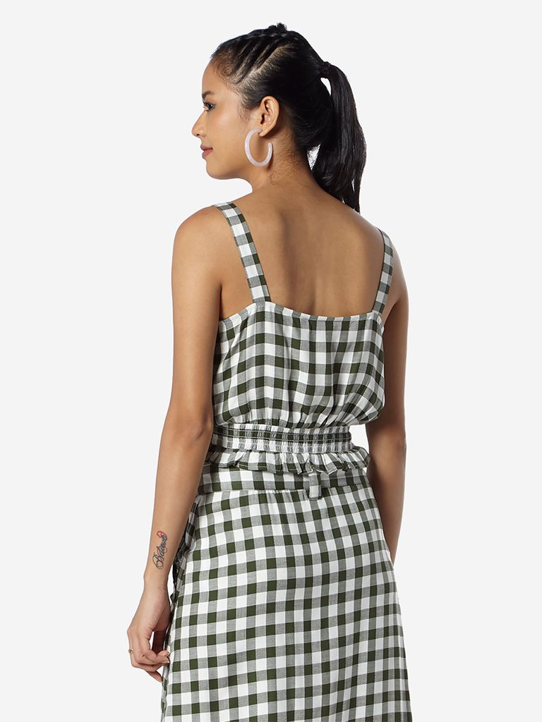 Nuon Khaki Checkered Gally Crop-Top