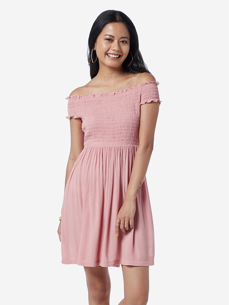 Nuon Pink Off-Shoulder Rosh Dress