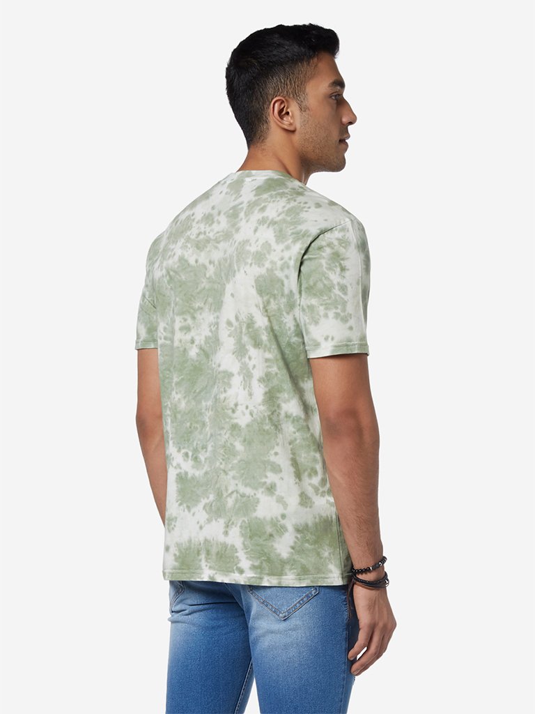 Nuon Sage Green Printed Slim Fit T-Shirt