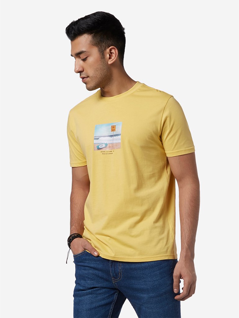Nuon Yellow Printed Slim Fit T-Shirt