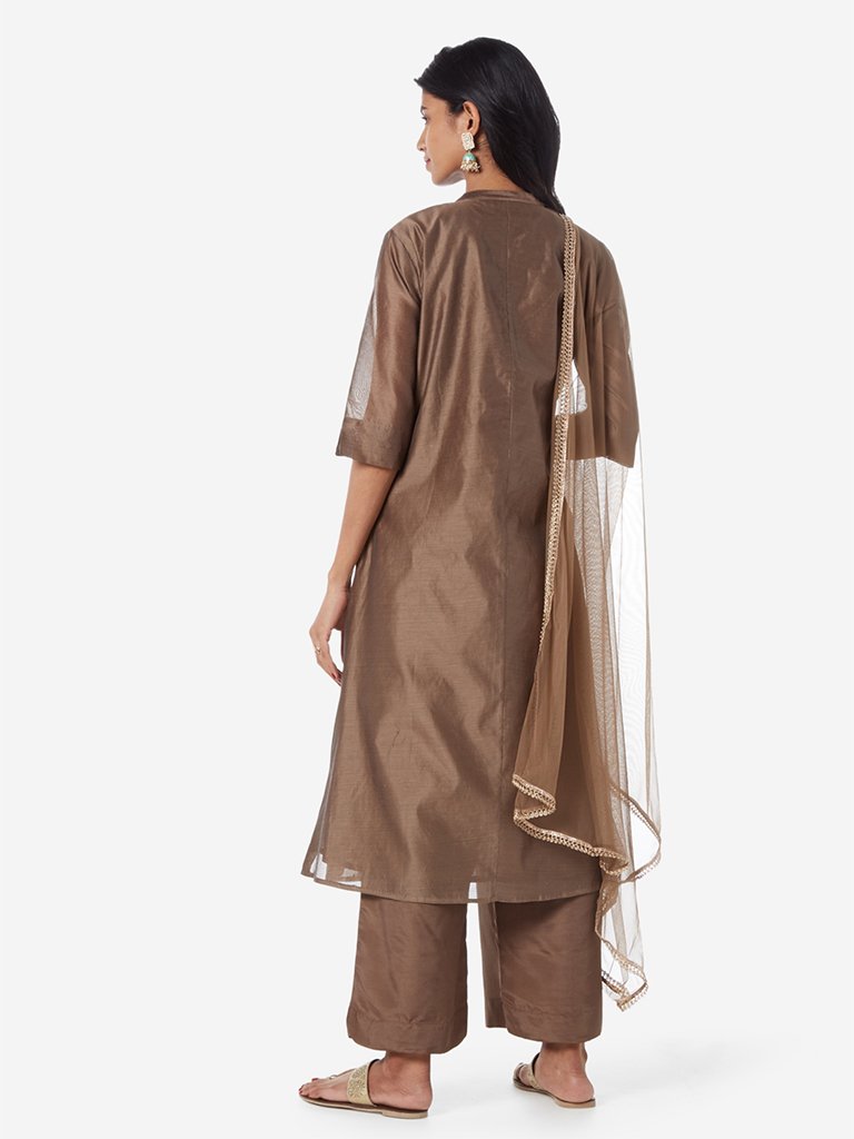 Vark Brown A-line Kurta And Palazzos Set