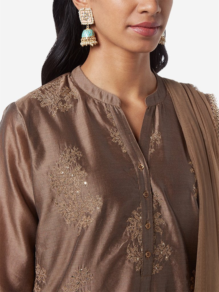 Vark Brown A-line Kurta And Palazzos Set