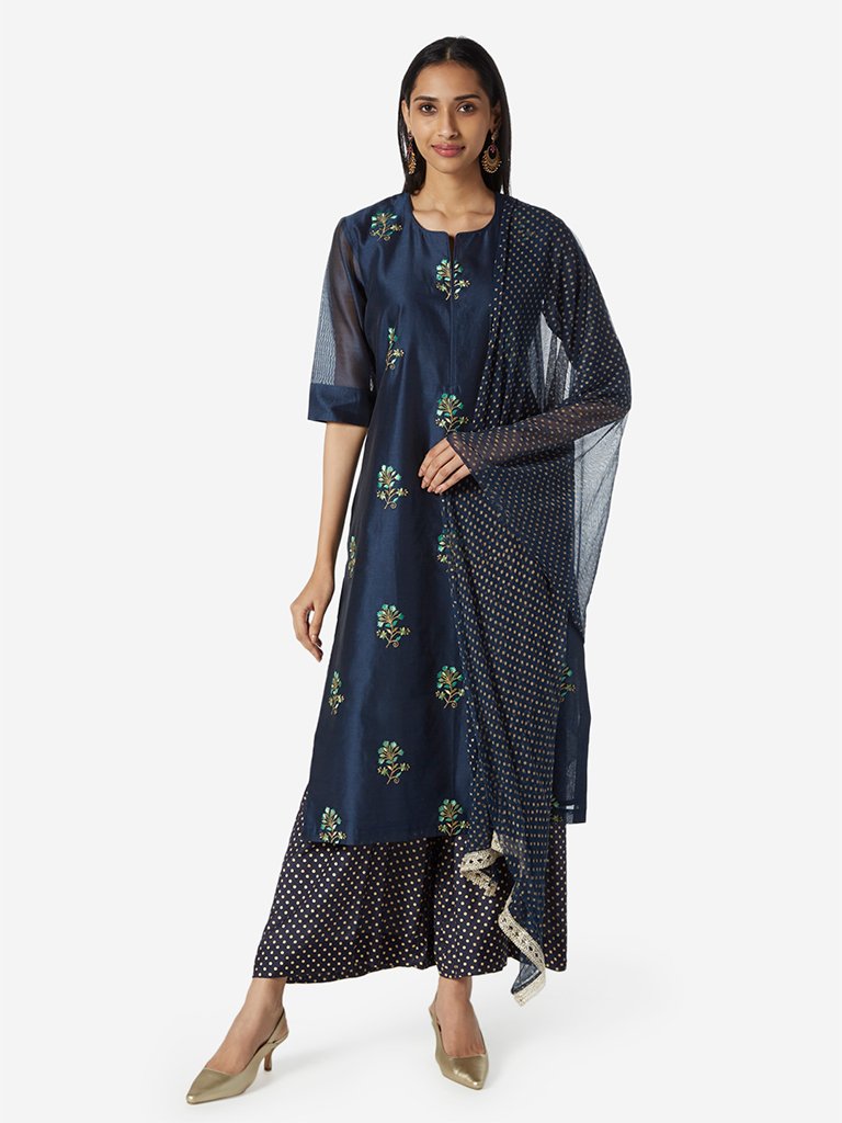 Vark Dark Indigo Kurta And Palazzos Ethnic Set
