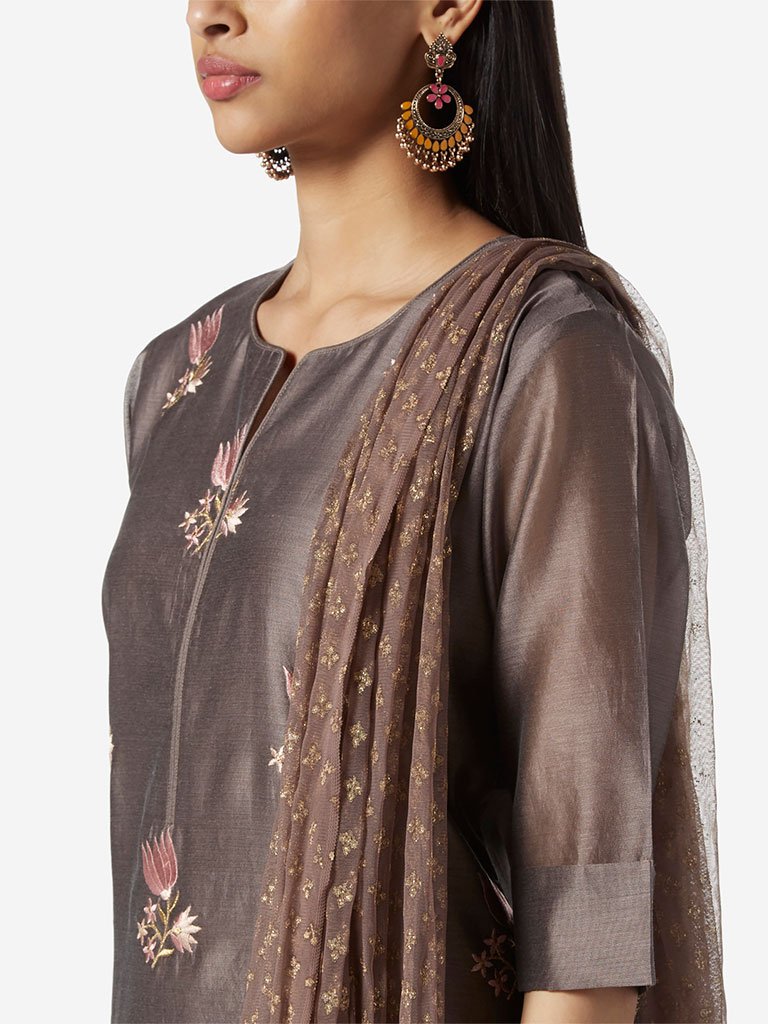 Vark Taupe Slim Fit Straight Kurta Ethnic Set