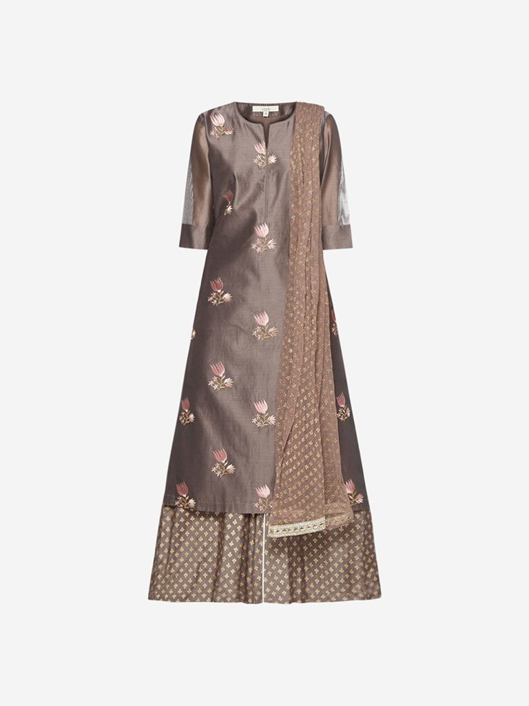 Vark Taupe Slim Fit Straight Kurta Ethnic Set