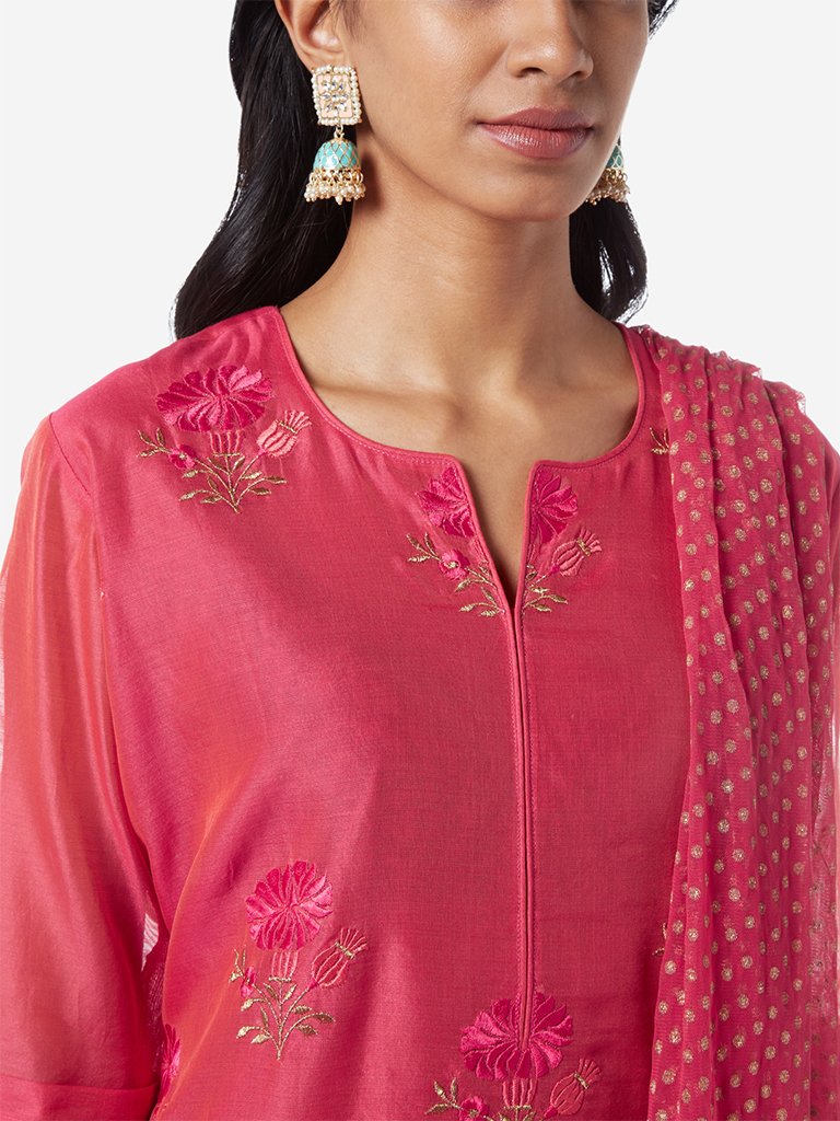 Vark Red A-line Kurta, Dupatta And Palazzos Set