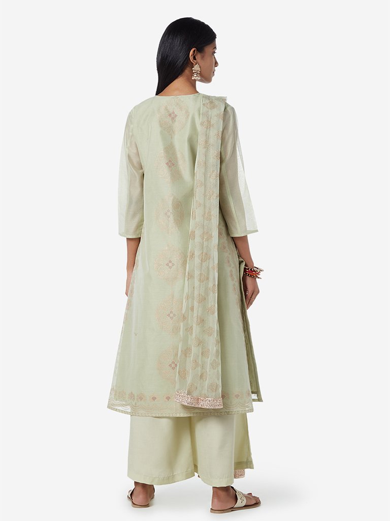 Vark Sage Green A-line Kurta And Palazzos Set