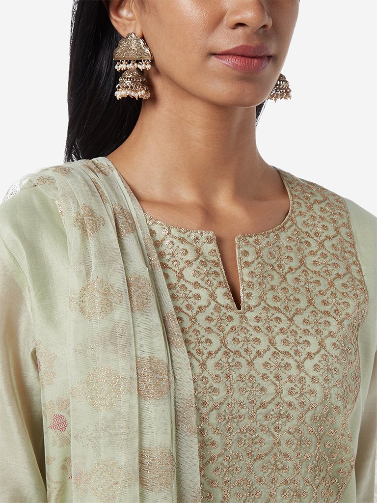 Vark Sage Green A-line Kurta And Palazzos Set