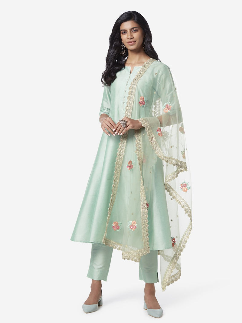 Vark Sea Green Anarkali Kurta And Dupatta Set