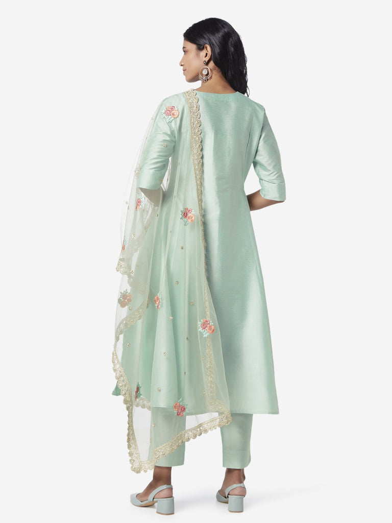 Vark Sea Green Anarkali Kurta And Dupatta Set