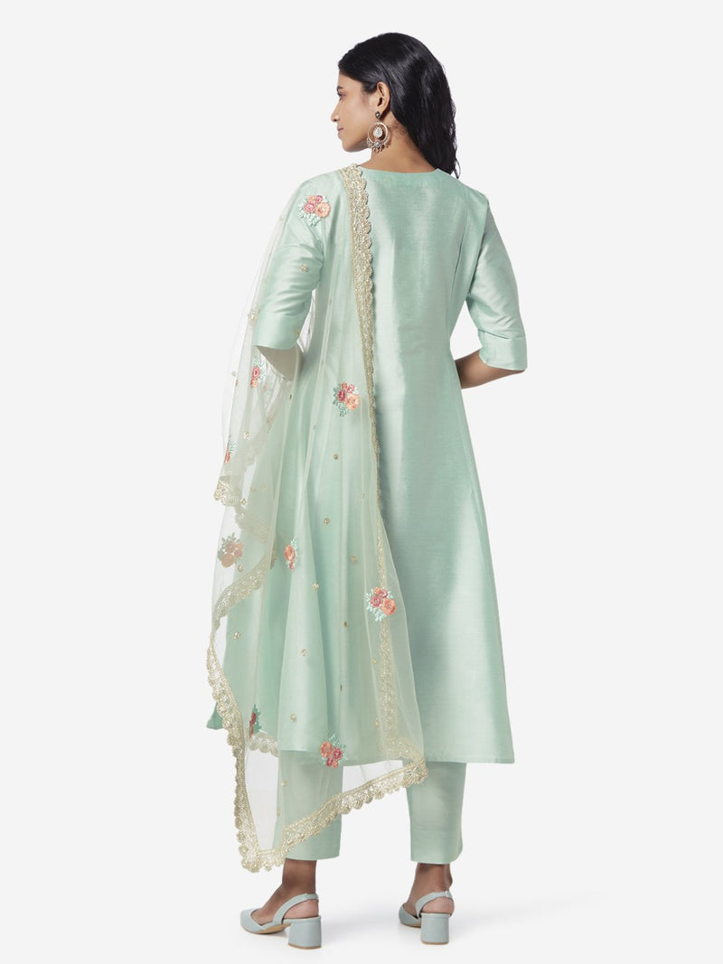 Vark Sea Green Anarkali Kurta And Dupatta Set