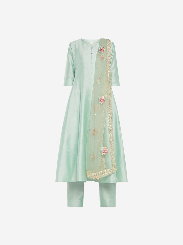 Vark Sea Green Anarkali Kurta And Dupatta Set