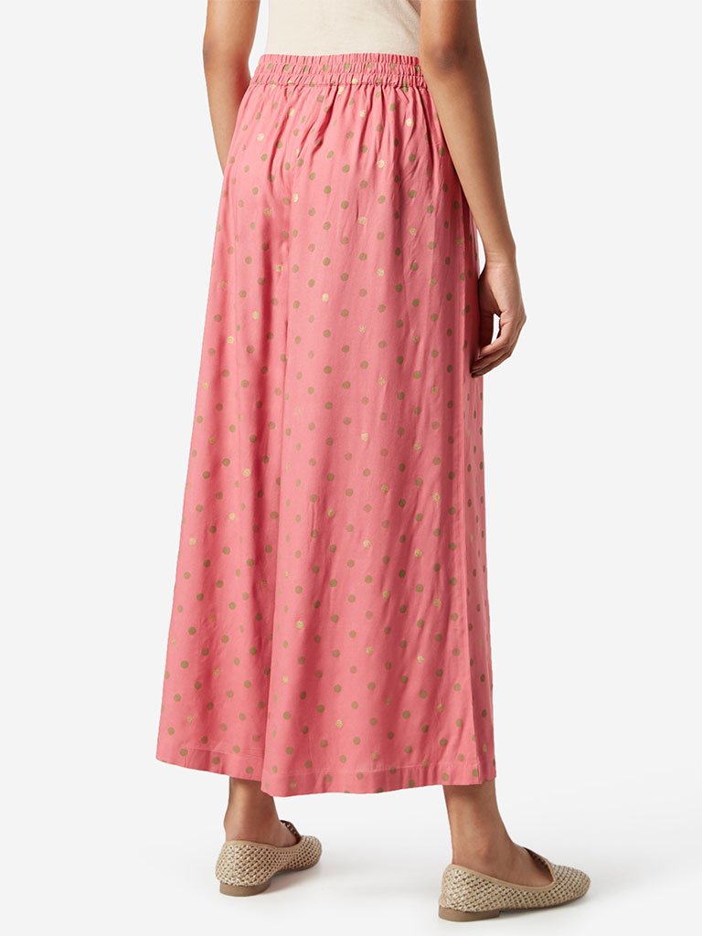 Utsa Pink Polkadot Print Palazzos