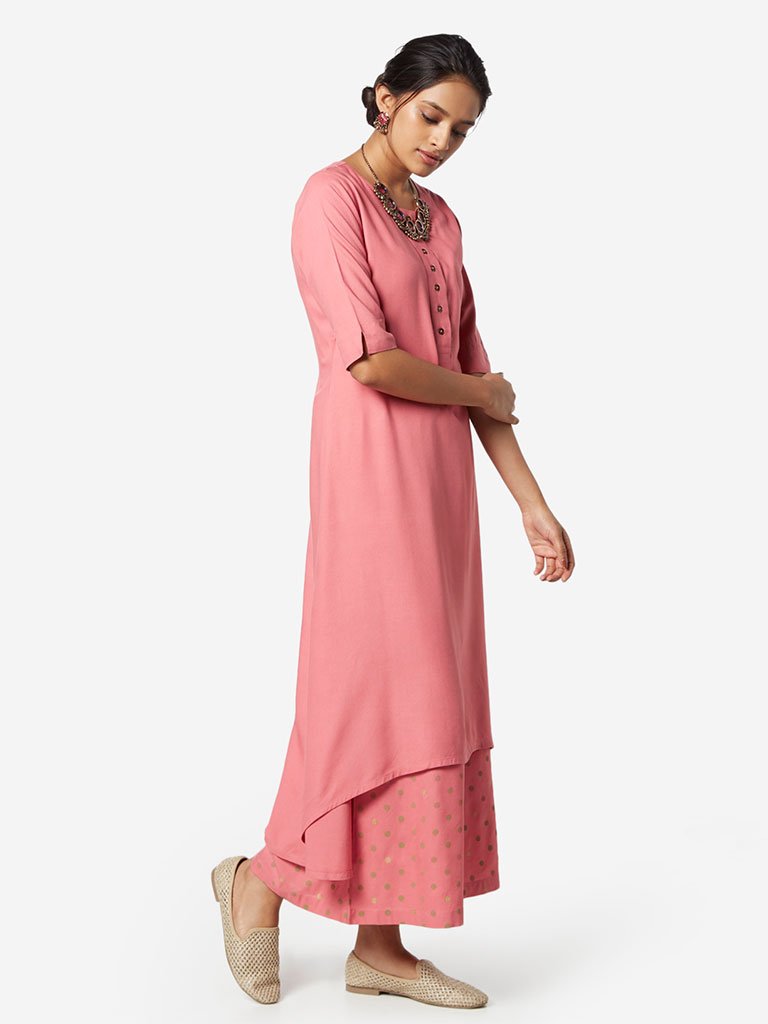 Utsa Pink Polkadot Print Palazzos