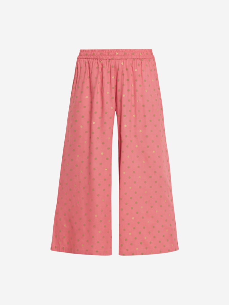 Utsa Pink Polkadot Print Palazzos